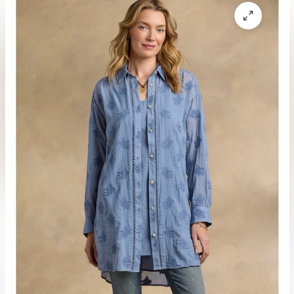 Sundance Tops - Sundance Blue Catalog Cloverfield Cotton Tunic Shirt Sz M Embroidered Coastal